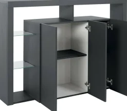 Cucina|Madie > Dmora Credenza antracite 150x40x100h cm 3 ante - Bagnasco Nero Antracite