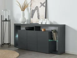 Cucina|Madie > Dmora Credenza antracite 180x44x86h cm 2 ante e 3 cassetti - Avelignese Nero Antracite