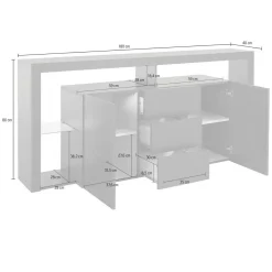 Credenza antracite 180x40x80h cm 2 ante e 3 cassetti - Aba