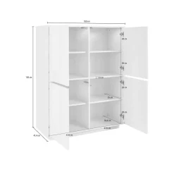 Cucina|Salotto > Dmora Credenza Ara, cm 100x41h126, Bianco lucido e Noce Marrone Noce, Bianco Lucido