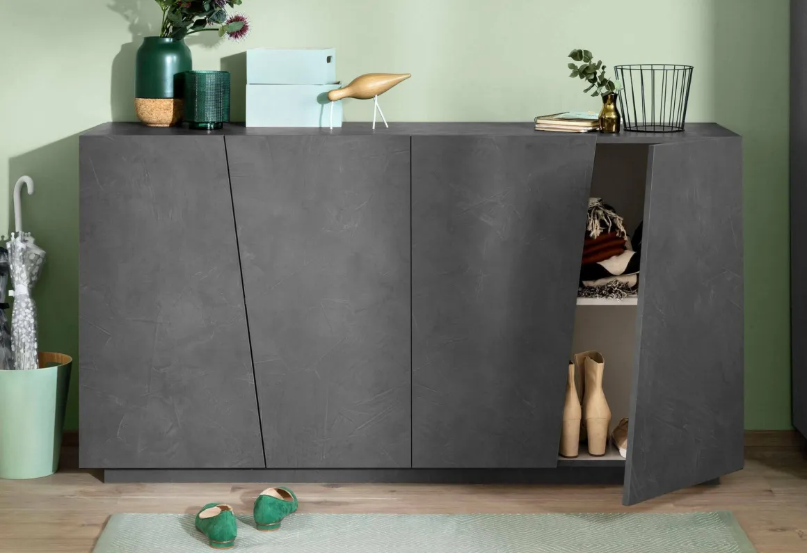 Cucina|Madie > Dmora Credenza ardesia 162x44x86h cm 4 ante - Augusto Grigio Ardesia