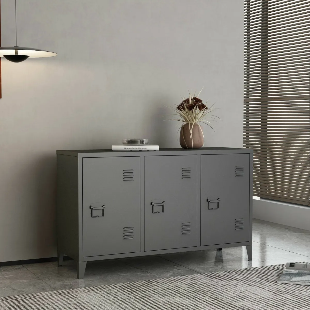 Madie|Credenze > Dmora Credenza ardesia 120x40x73h cm 3 ante - Cocullo Grigio Ardesia