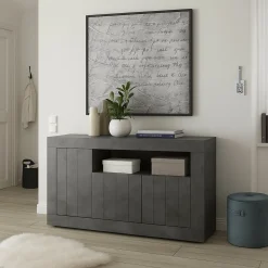 Madie|Credenze > Dmora Credenza ardesia 138x42x86h cm 3 ante - Dolphin Grigio Ardesia