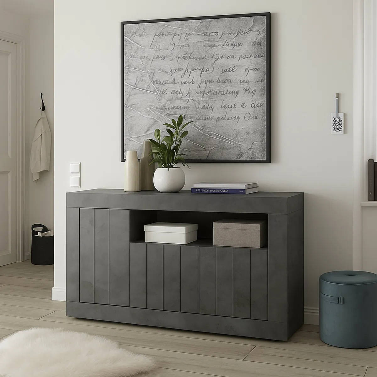 Madie|Credenze > Dmora Credenza ardesia 138x42x86h cm 3 ante - Dolphin Grigio Ardesia