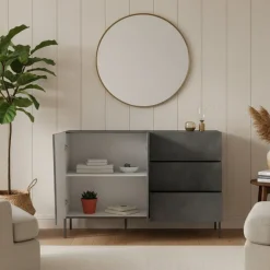 Credenza ardesia 140x43x86h cm 2 ante e 3 cassetti - Favonio