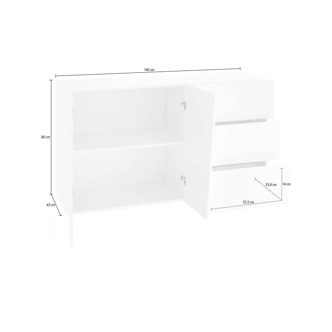 Credenza ardesia 140x43x86h cm 2 ante e 3 cassetti - Favonio