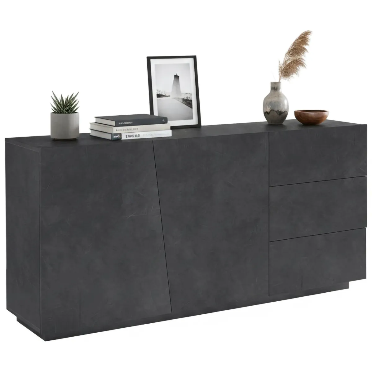 Cucina|Madie > Dmora Credenza ardesia 180x43x86h cm 2 ante e 3 cassetti - Ariet Grigio Ardesia