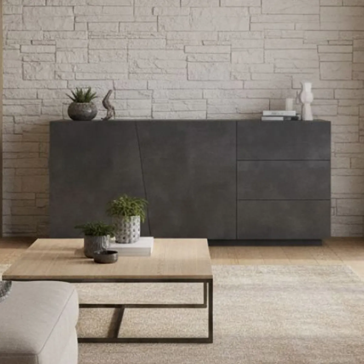 Cucina|Madie > Dmora Credenza ardesia 180x43x86h cm 2 ante e 3 cassetti - Ariet Grigio Ardesia
