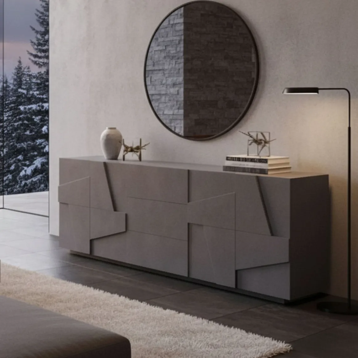 Credenza ardesia 224x44x86h cm 4 ante e 3 cassetti - Zeus