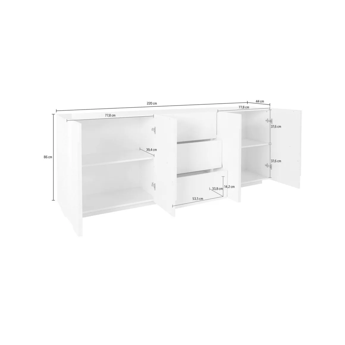 Credenza ardesia 224x44x86h cm 4 ante e 3 cassetti - Zeus
