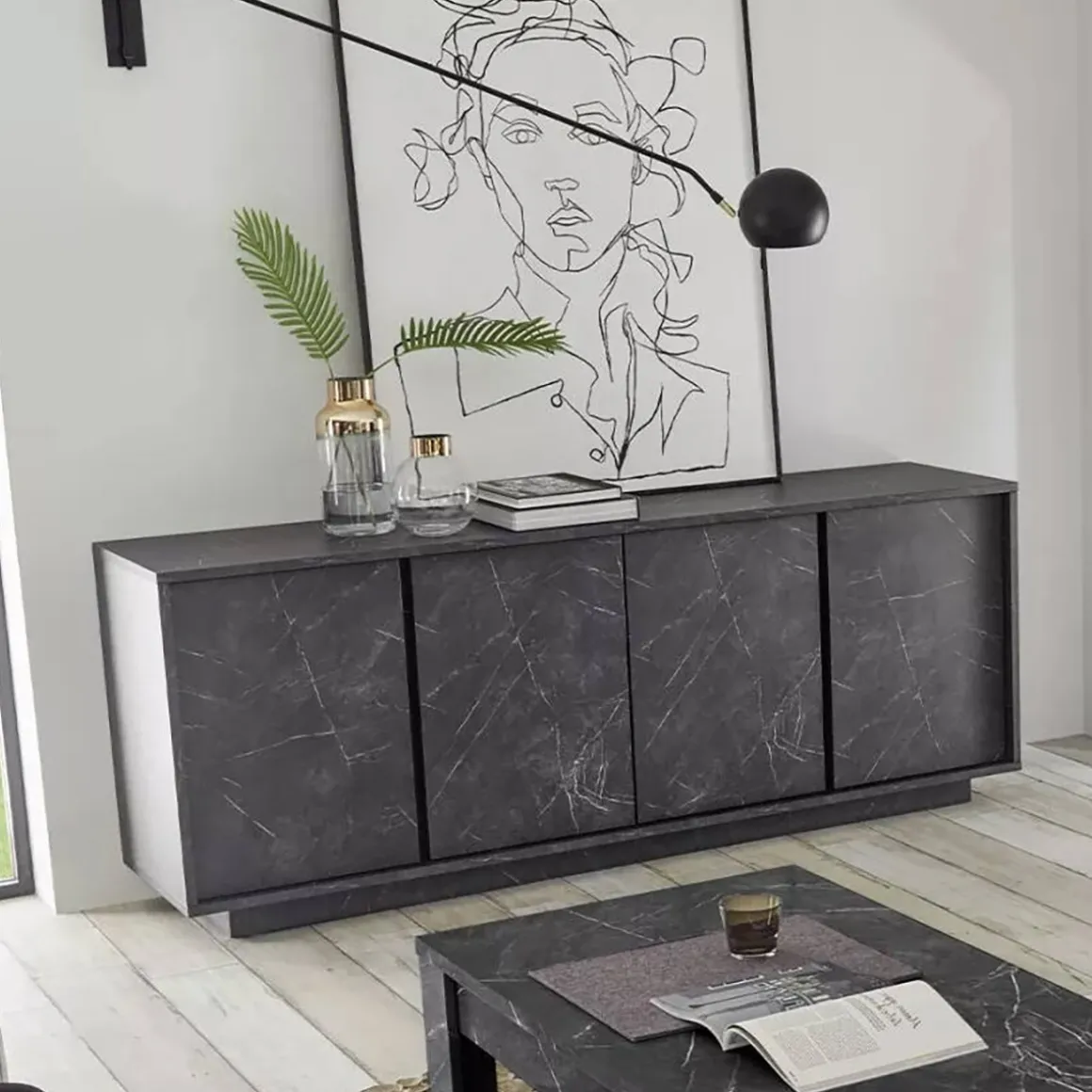 Credenza ardesia 180x43x79h cm 4 ante - Nika