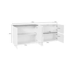 Credenza Asaba, cm 210x40h80, Bianco lucido e Ardesia