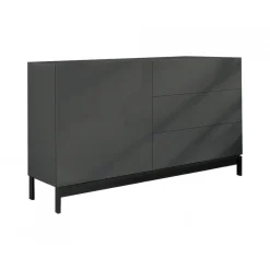 Cucina|Madie > Dmora Credenza bassa antracite lucida 110x40x47h cm 1 anta e 3 cassetti - Adana Nero Antracite