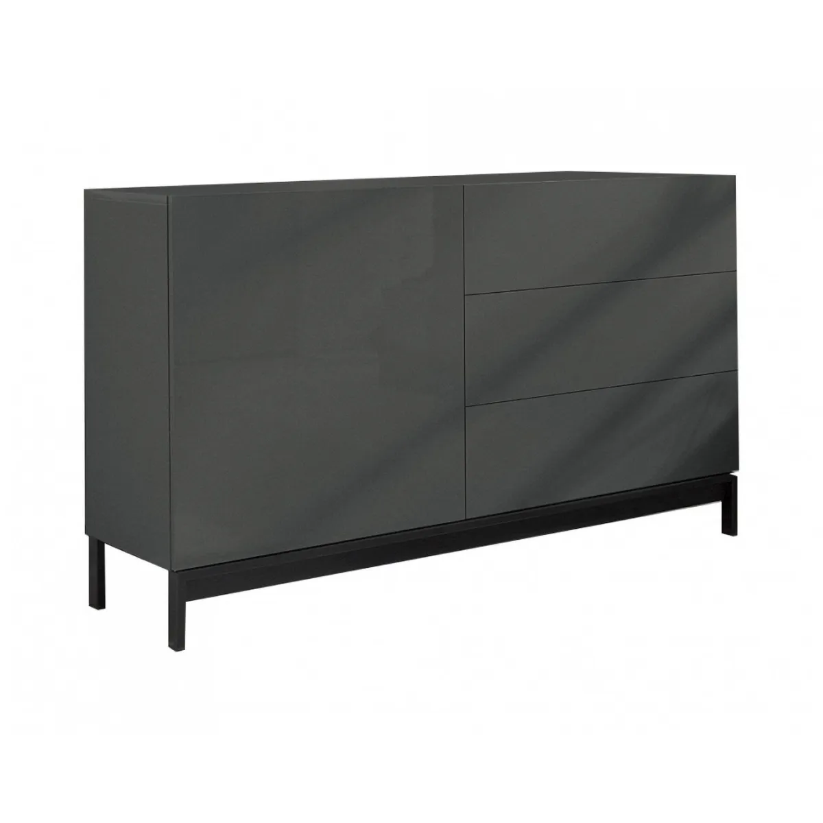 Cucina|Madie > Dmora Credenza bassa antracite lucida 110x40x47h cm 1 anta e 3 cassetti - Adana Nero Antracite