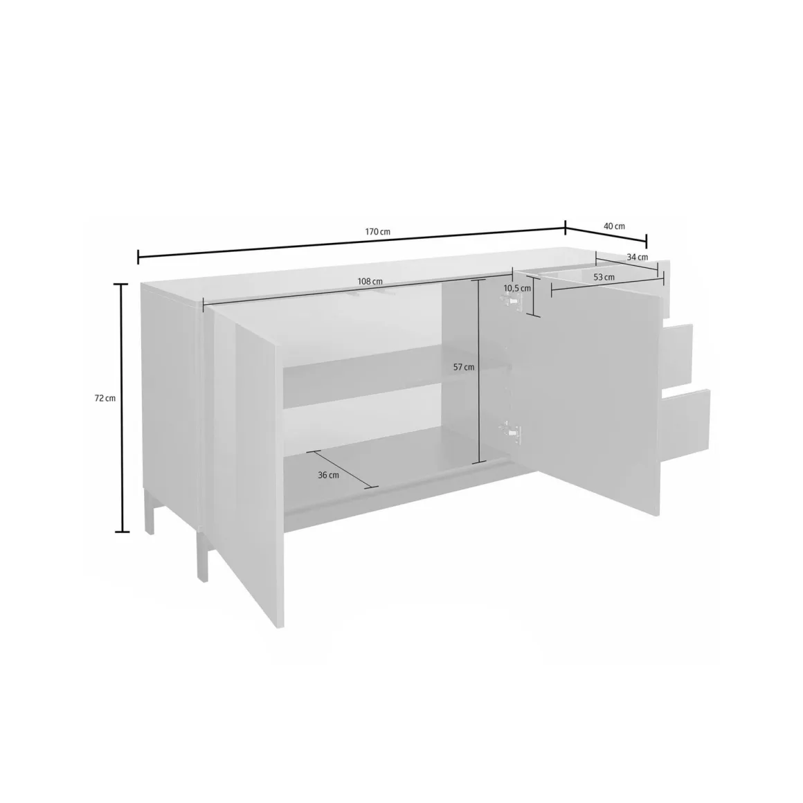 Cucina|Madie > Dmora Credenza bassa antracite lucida 170x40x60h cm 3 ante e 1 cassetto - Arina Nero Antracite