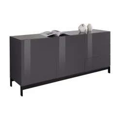 Cucina|Madie > Dmora Credenza bassa antracite lucida 170x40x60h cm 3 ante e 1 cassetto - Arina Nero Antracite