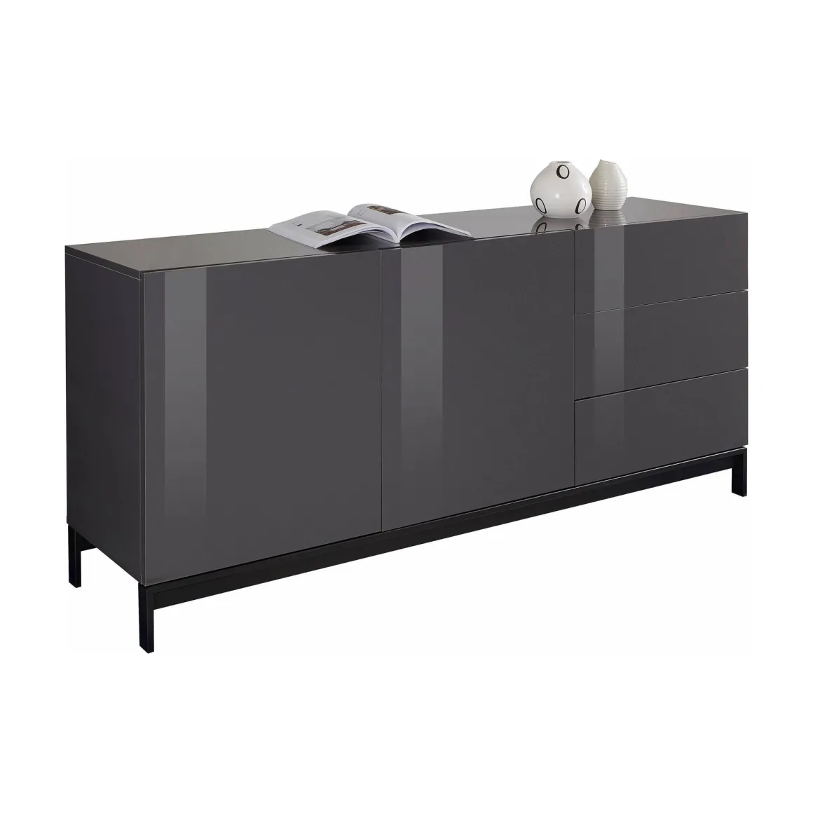 Cucina|Madie > Dmora Credenza bassa antracite lucida 170x40x60h cm 3 ante e 1 cassetto - Arina Nero Antracite