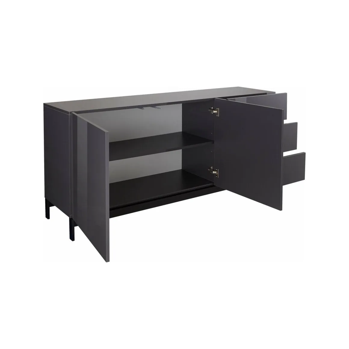 Credenza bassa antracite lucida 170x40x47h cm 2 ante e 3 cassetti - Alden