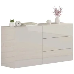 Credenza bassa bianco lucida 110x40x35h cm 1 anta e 3 cassetti - Benvenuta