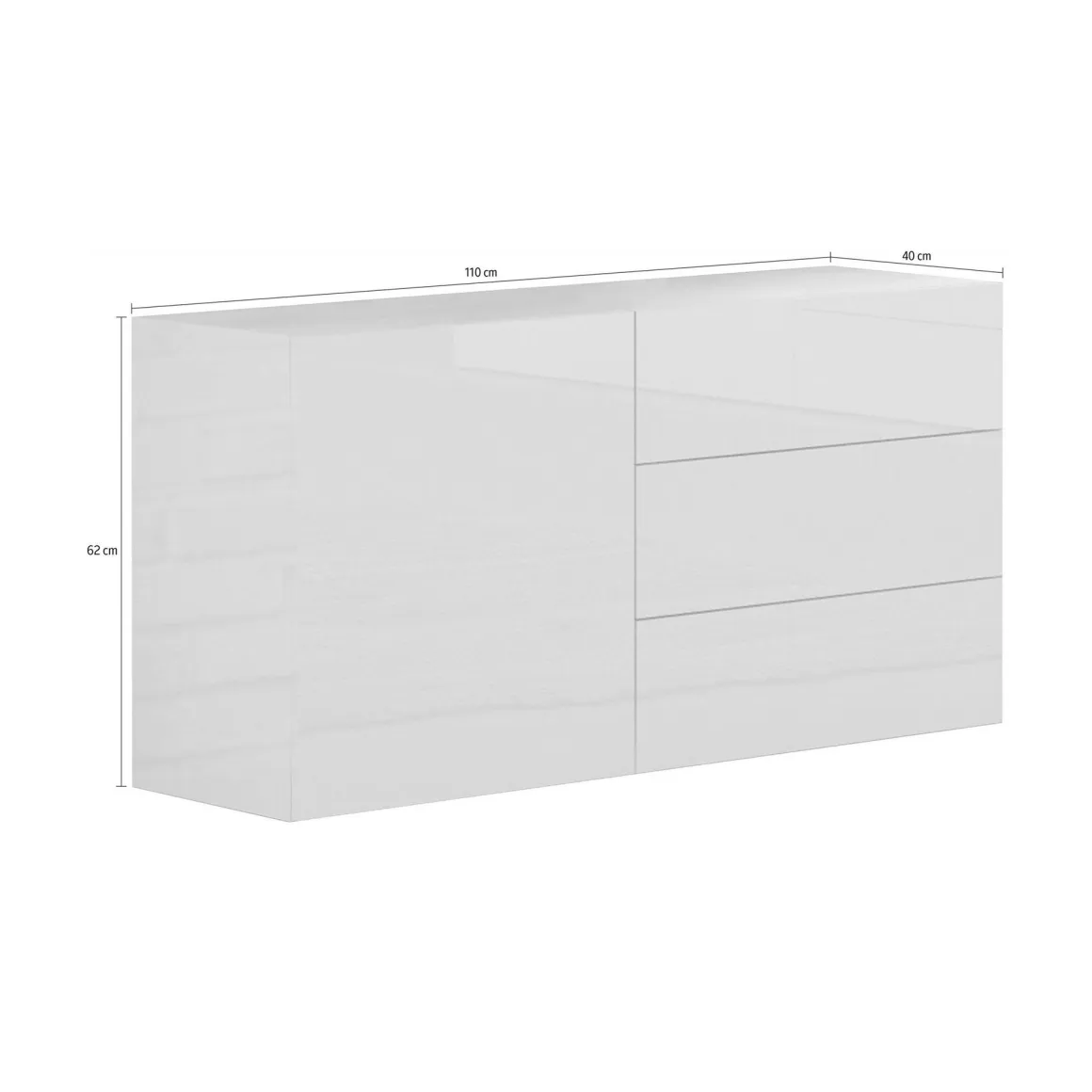 Credenza bassa bianco lucida 110x40x35h cm 1 anta e 3 cassetti - Benvenuta