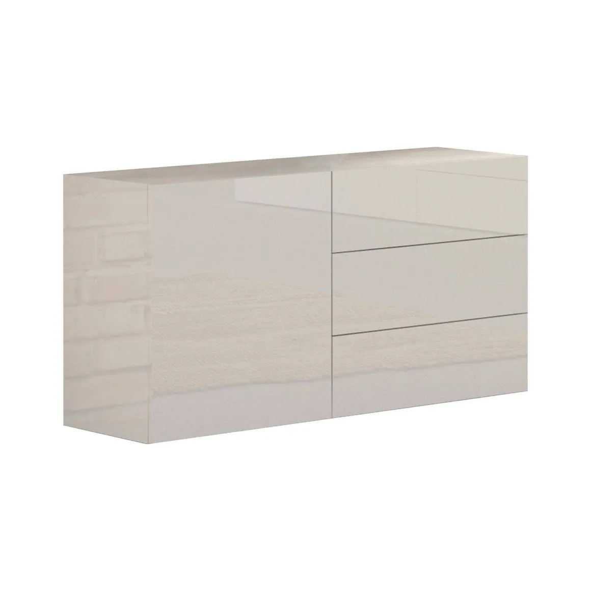 Credenza bassa bianco lucida 110x40x35h cm 1 anta e 3 cassetti - Benvenuta