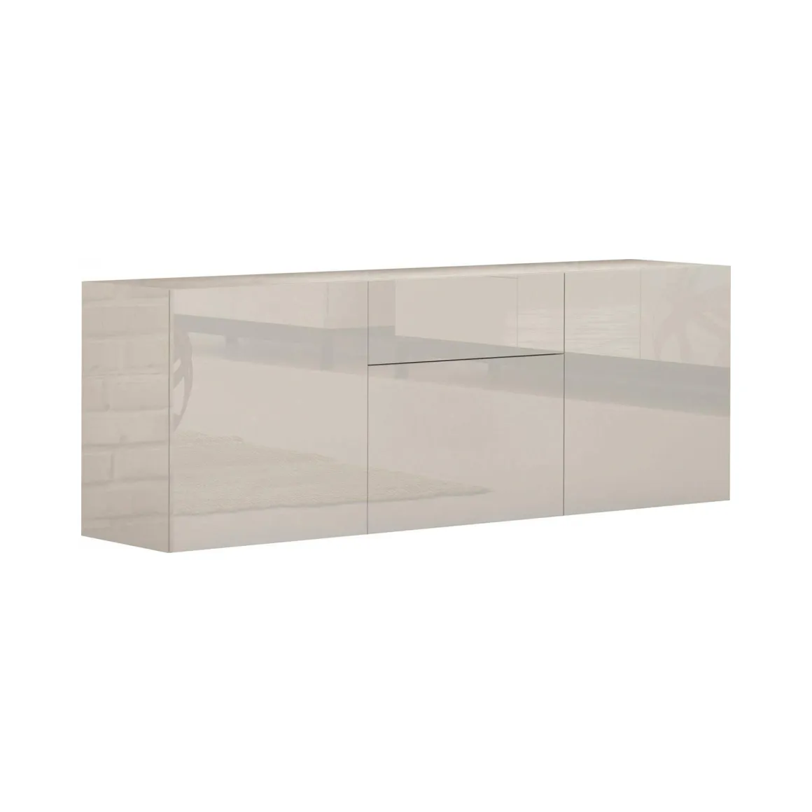 Cucina|Salotto > Dmora Credenza bassa bianco lucida 170x40x47h cm 2 ante e 3 cassetti - Alden Bianco Lucido
