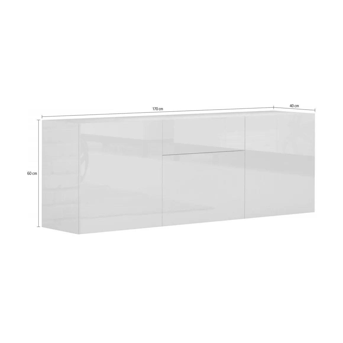 Cucina|Salotto > Dmora Credenza bassa bianco lucida 170x40x47h cm 2 ante e 3 cassetti - Alden Bianco Lucido