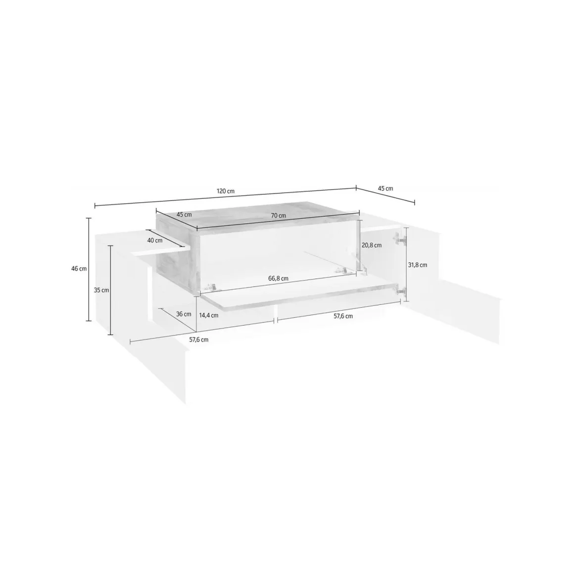 Cucina|Madie > Dmora Credenza bassa bianco lucida e ardesia 120x45x46h cm 3 ante - Aspera Grigio Ardesia, Bianco Lucido