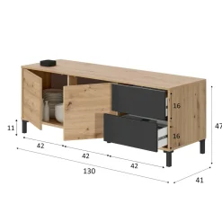 Credenza bassa rovere nodi e antracite 130x41x47h cm 2 ante e 2 cassetti - Anora