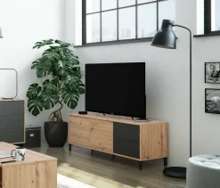 Credenza bassa rovere nodi e antracite 130x41x47h cm 2 ante e 2 cassetti - Anora