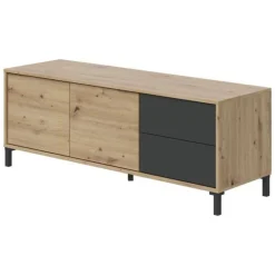 Credenza bassa rovere nodi e antracite 130x41x47h cm 2 ante e 2 cassetti - Anora