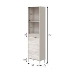 Credenza Beige Bianco Anticato Cassetti 3 Ripiani 49x28x174h cm, Apertura Push Pull - Spineda