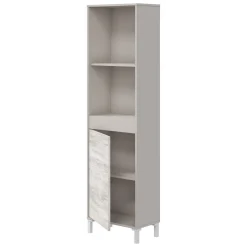 Credenza Beige Bianco Anticato Cassetti 3 Ripiani 49x28x174h cm, Apertura Push Pull - Spineda