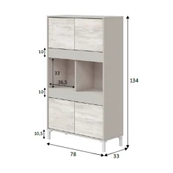 Madie|Credenze > Dmora Credenza Beige Bianco Cassetti 3 Ripiani 78x33x134h cm, Apertura Push Pull - Mezzate Bianco, Beige