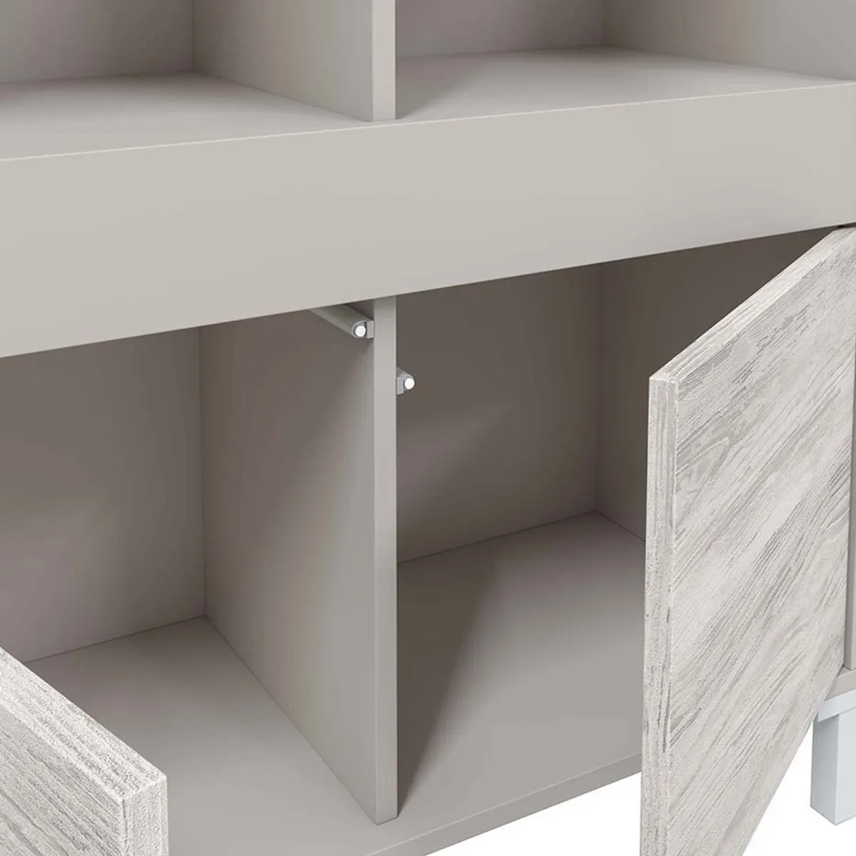 Madie|Credenze > Dmora Credenza Beige Bianco Cassetti 3 Ripiani 78x33x134h cm, Apertura Push Pull - Mezzate Bianco, Beige