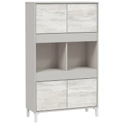 Madie|Credenze > Dmora Credenza Beige Bianco Cassetti 3 Ripiani 78x33x134h cm, Apertura Push Pull - Mezzate Bianco, Beige