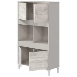 Madie|Credenze > Dmora Credenza Beige Bianco Cassetti 3 Ripiani 78x33x134h cm, Apertura Push Pull - Mezzate Bianco, Beige