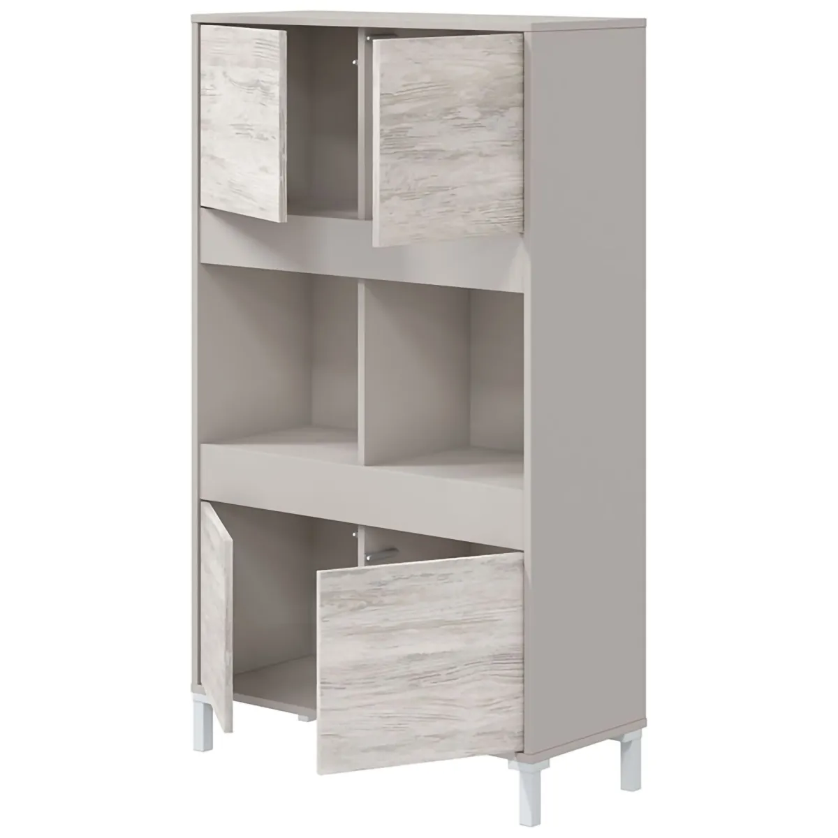 Madie|Credenze > Dmora Credenza Beige Bianco Cassetti 3 Ripiani 78x33x134h cm, Apertura Push Pull - Mezzate Bianco, Beige