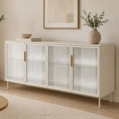 Credenza Beige Cashmere Trasparente 4 Ripiani Apertura Battente 181x39x83h cm, 4 Ante - Hapa