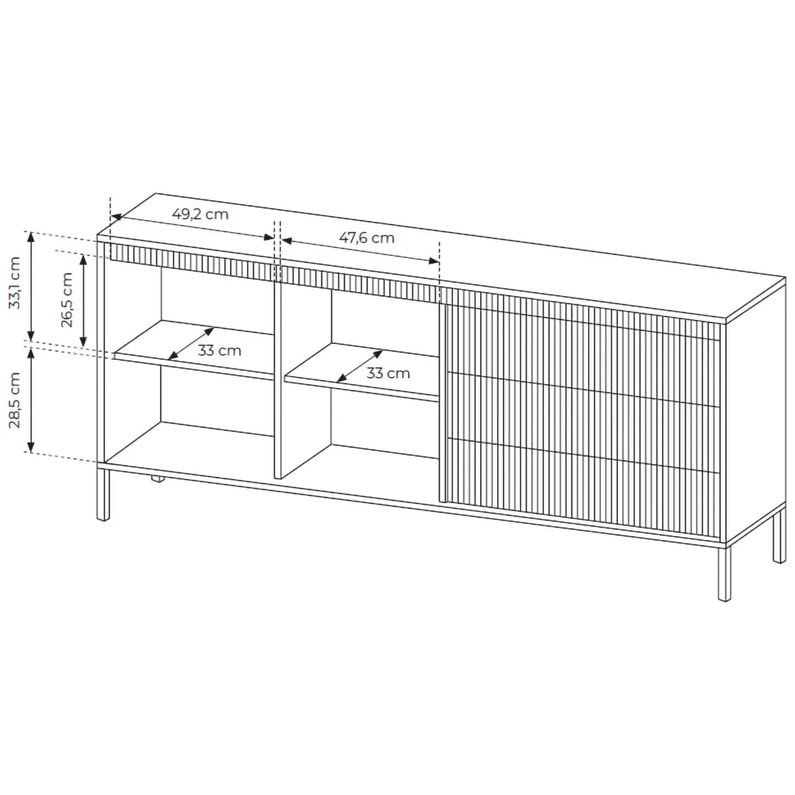 Credenza Beige 3 Cassetti 2 Ripiani 187x40x81h cm, Apertura Battente, Scorrevole - Hatone