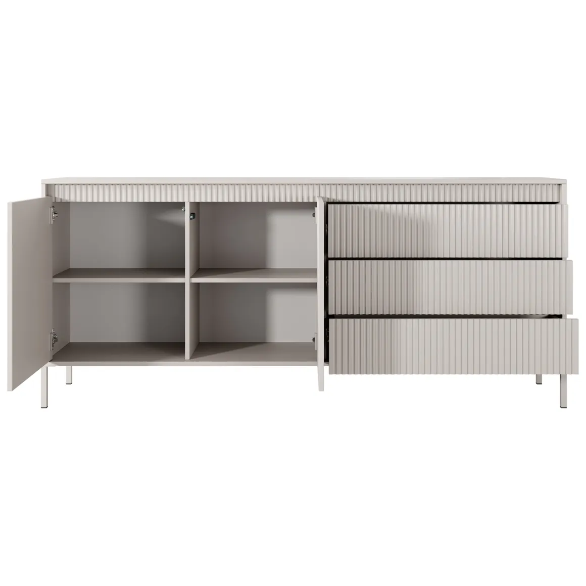 Credenza Beige 3 Cassetti 2 Ripiani 187x40x81h cm, Apertura Battente, Scorrevole - Hatone