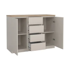 Credenza Beige 4 Cassetti 2 Ripiani 121x50x91h cm, Apertura Battente, Scorrevole - Angelika