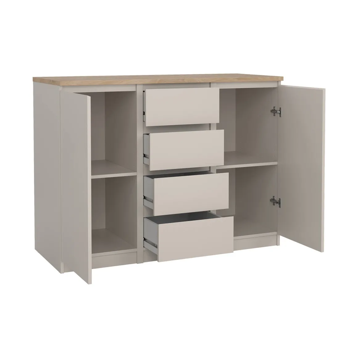 Credenza Beige 4 Cassetti 2 Ripiani 121x50x91h cm, Apertura Battente, Scorrevole - Angelika