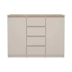 Credenza Beige 4 Cassetti 2 Ripiani 121x50x91h cm, Apertura Battente, Scorrevole - Angelika