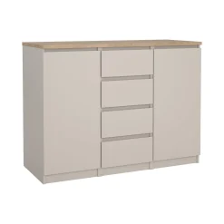 Credenza Beige 4 Cassetti 2 Ripiani 121x50x91h cm, Apertura Battente, Scorrevole - Angelika