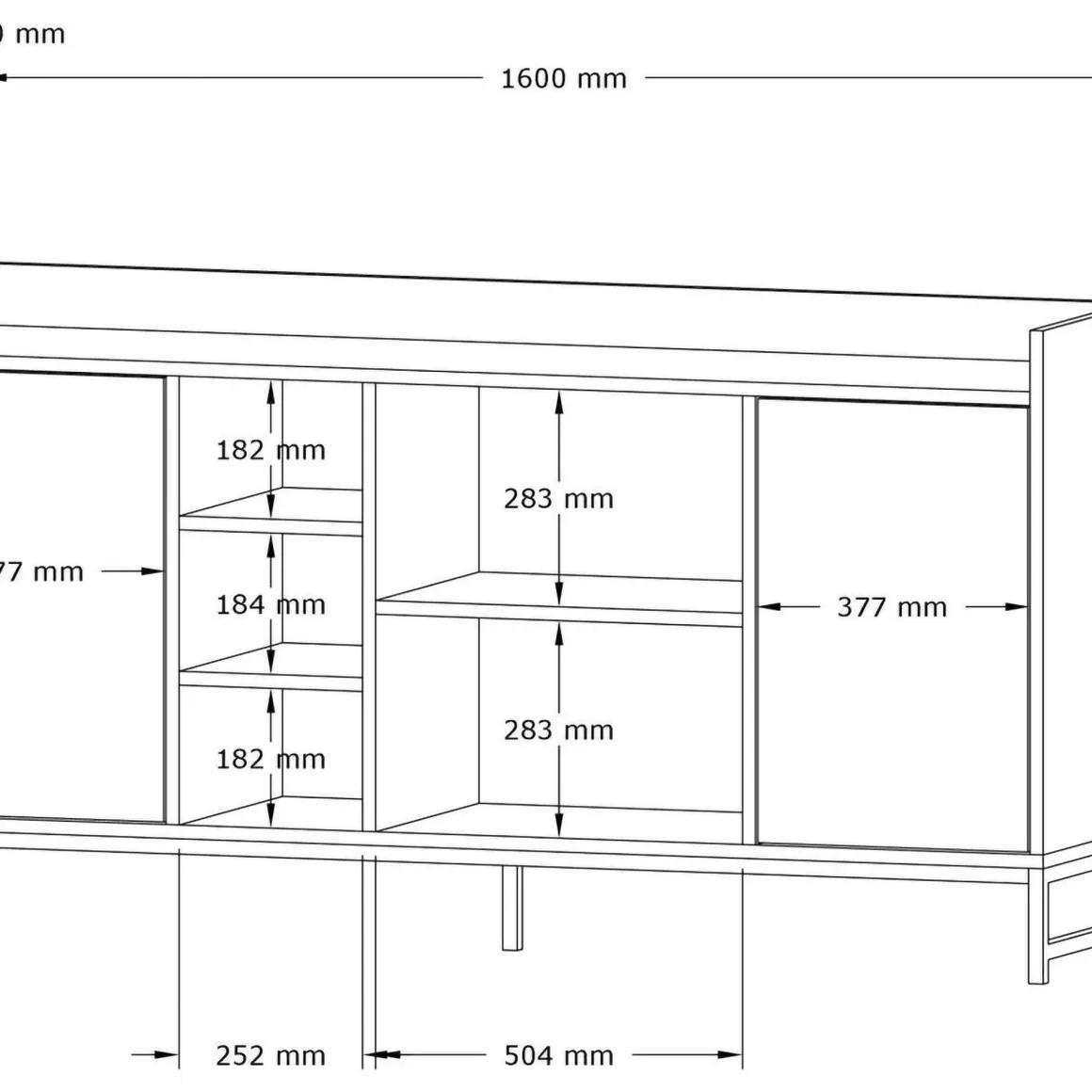 Credenza Beige Marmo 3 Ripiani 2 Ante 160x40x85h cm, 7 Vani - Gorzegno