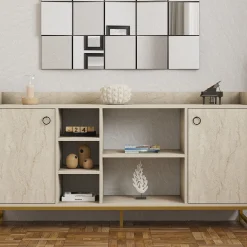 Credenza Beige Marmo 3 Ripiani 2 Ante 160x40x85h cm, 7 Vani - Gorzegno