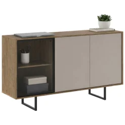 Credenza Beige Marrone Noce 3 Ripiani Apertura Battente 184x40x87h cm, 3 Ante - Capena