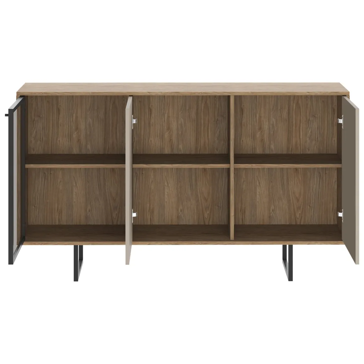 Credenza Beige Marrone Noce 3 Ripiani Apertura Battente 184x40x87h cm, 3 Ante - Capena