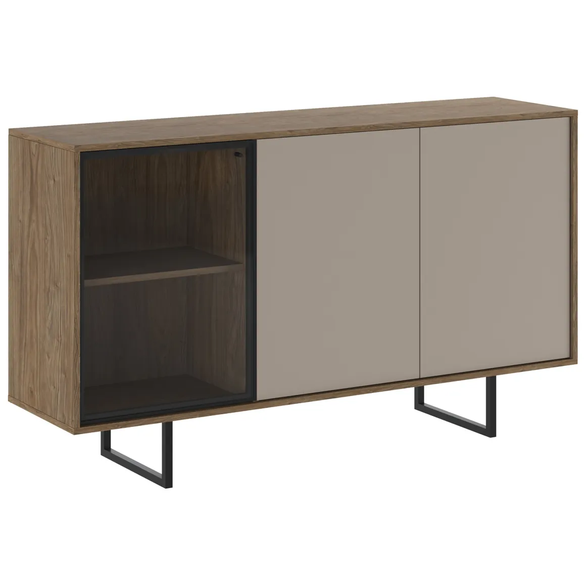 Credenza Beige Marrone Noce 3 Ripiani Apertura Battente 184x40x87h cm, 3 Ante - Capena